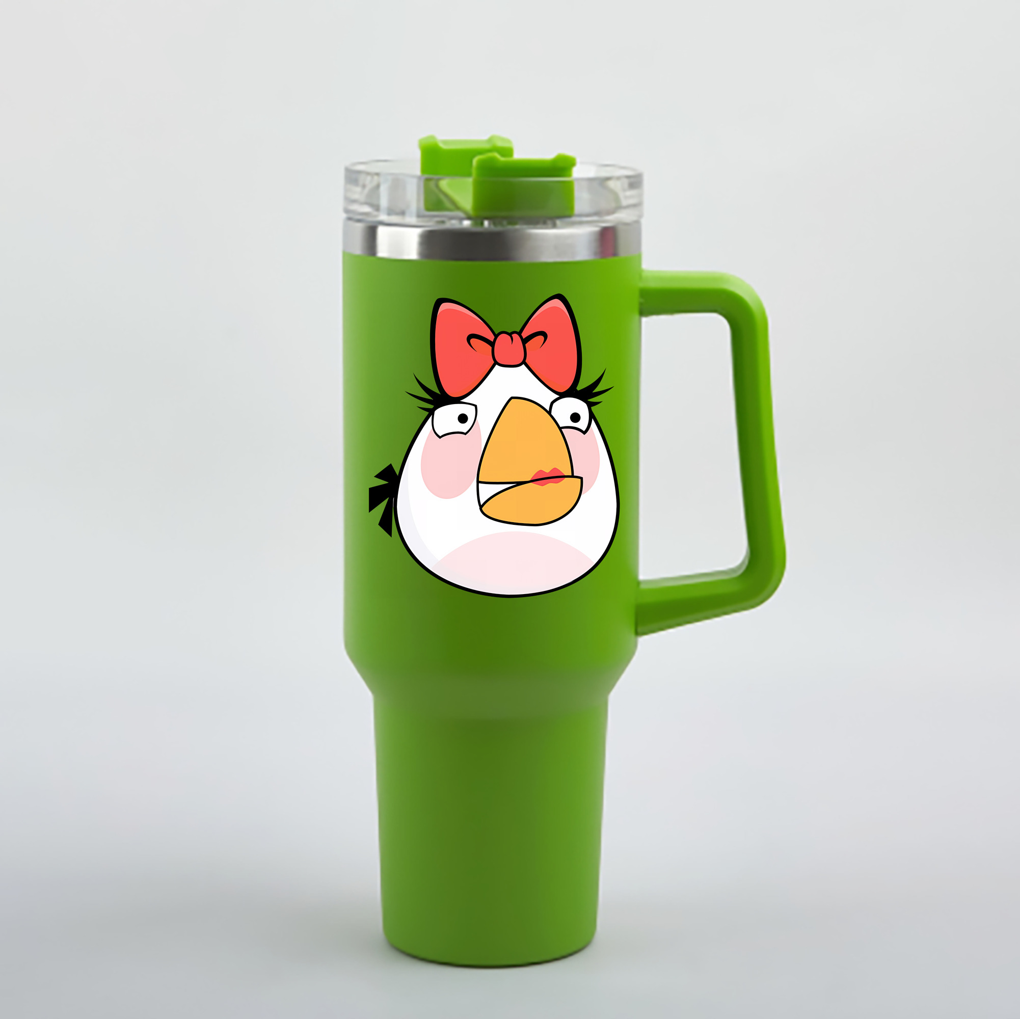 （画像用） Angry Birds アングリーバード 1200mL車用タンブラー - クリスタルステッカー（プラスチックストロー付き）